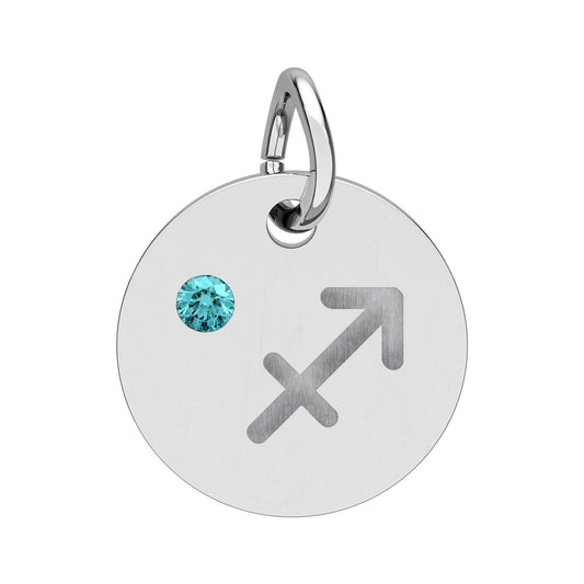 Sagittarius Blue Zircon Birthstone Zodiac Charm Necklace Pendant Astrology Jewelry