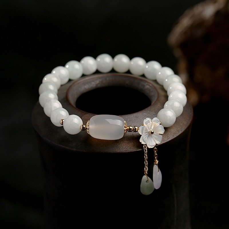 Shell Flower Natural Jade Water Drop Bracelet – Handmade Women’s Jewelry