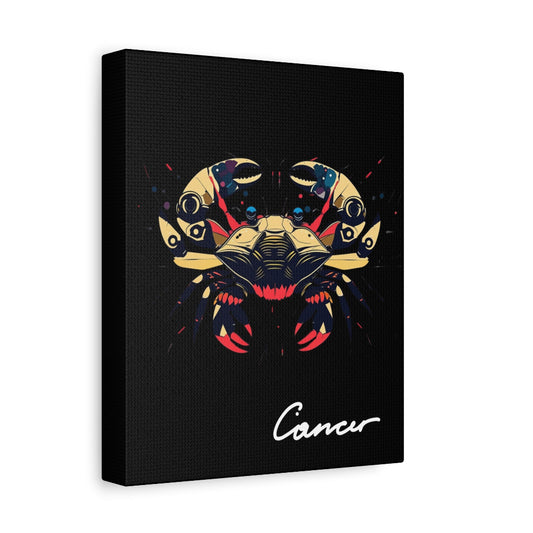 Canvas print of a colorful Cancer zodiac sign design on a black background