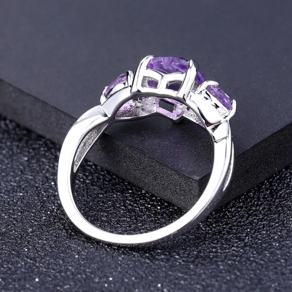 925 Sterling Silver 1.19Ct Amethyst Crystal Ring