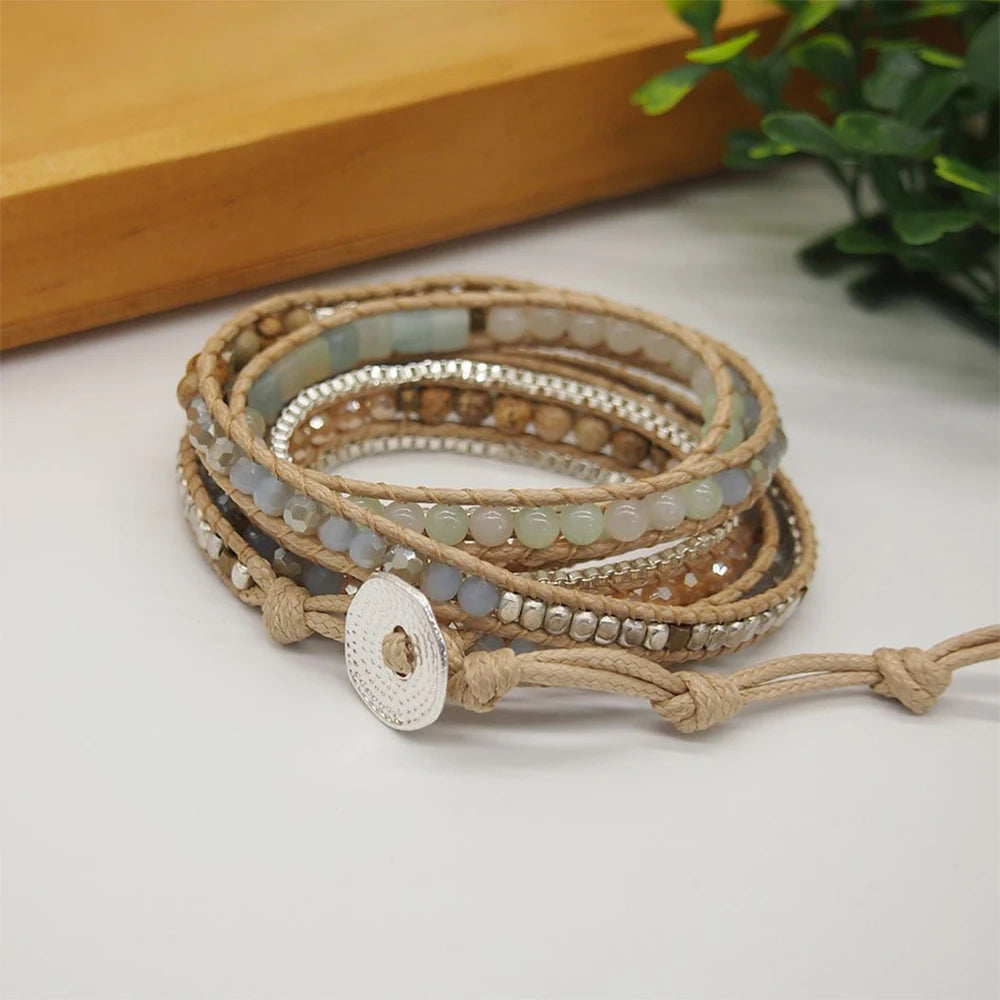 Natural Amazonite Mix 5 Wrap Bracelet – Boho Unisex Jewelry