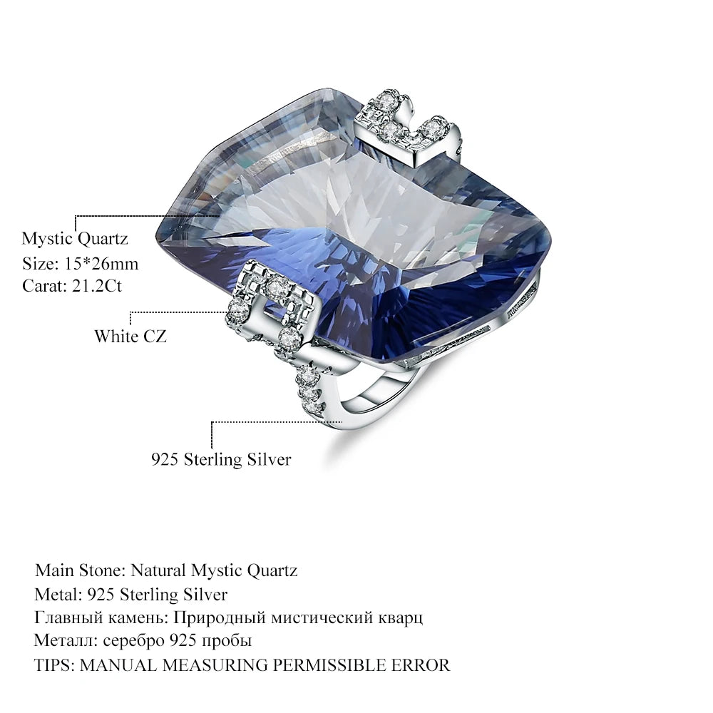 925 Sterling Silver 21.20Ct Blue Mystic Quartz Gemstone Ring