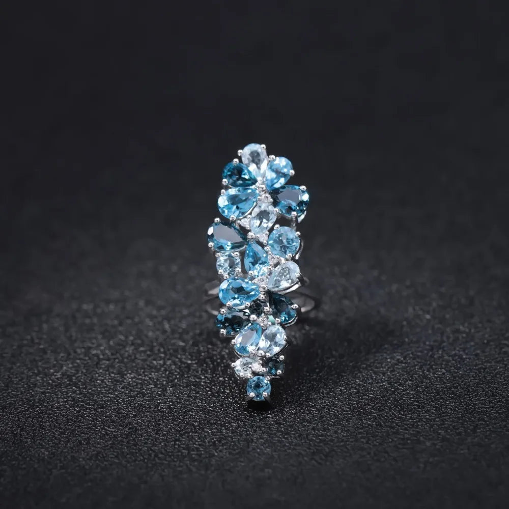 925 Sterling Silver London Blue Topaz Plant Ring