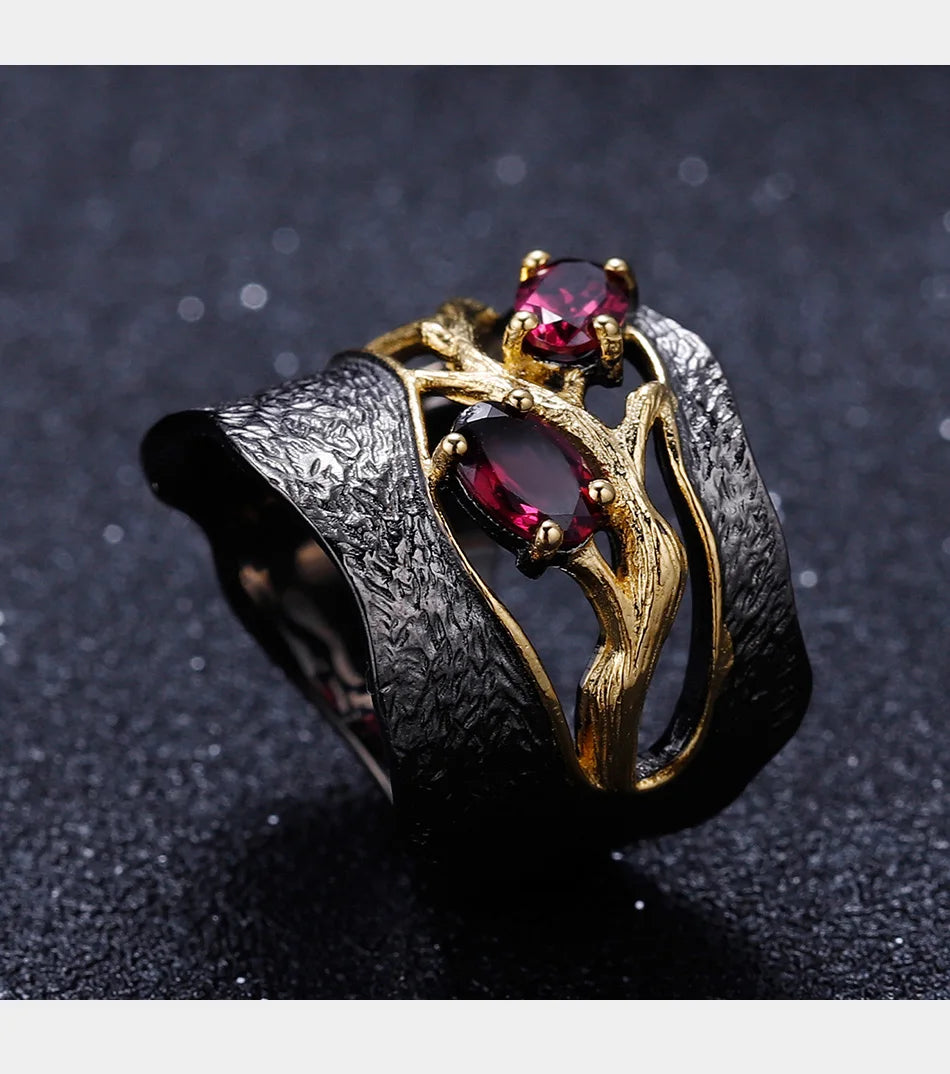 925 Sterling Silver 1.2Ct Rhodolite Garnet Branch Ring, Certified Fine Jewelry, Spiritual Engagement Gift