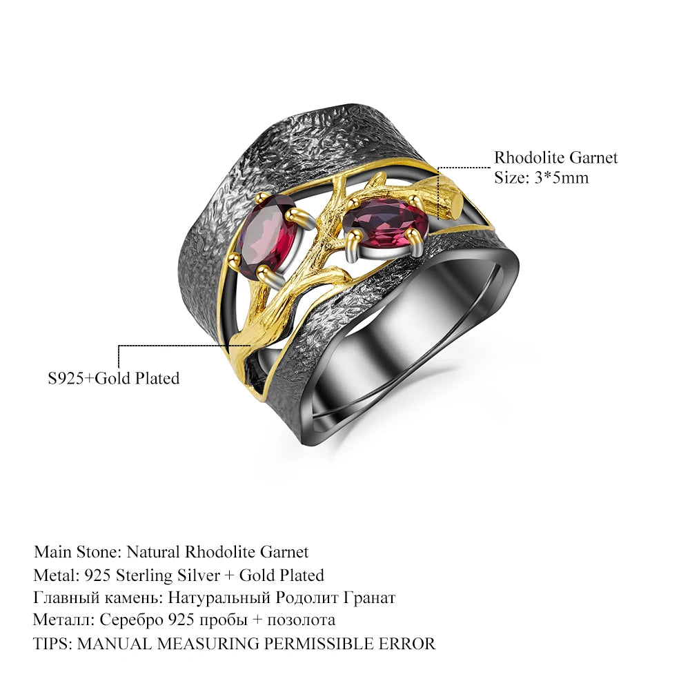 925 Sterling Silver 1.2Ct Rhodolite Garnet Branch Ring, Certified Fine Jewelry, Spiritual Engagement Gift