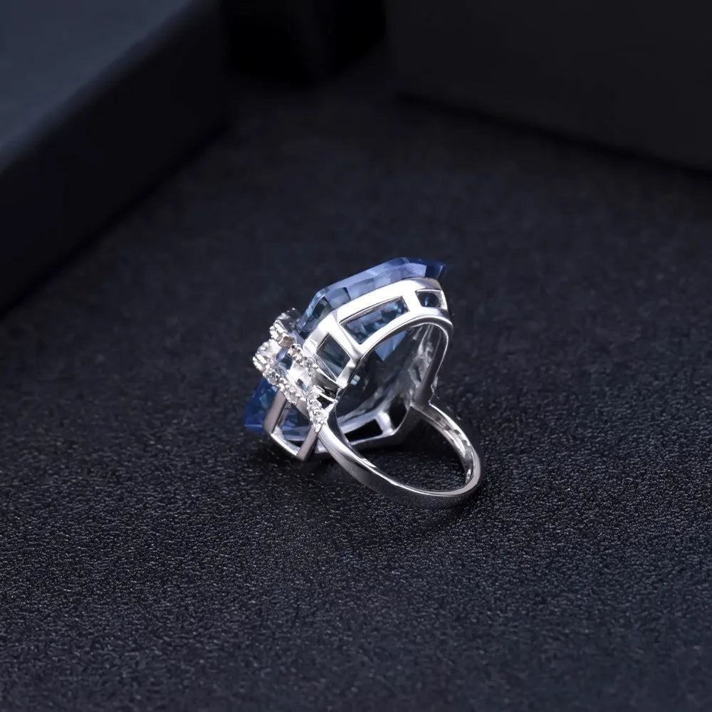 925 Sterling Silver 21.20Ct Blue Mystic Quartz Gemstone Ring