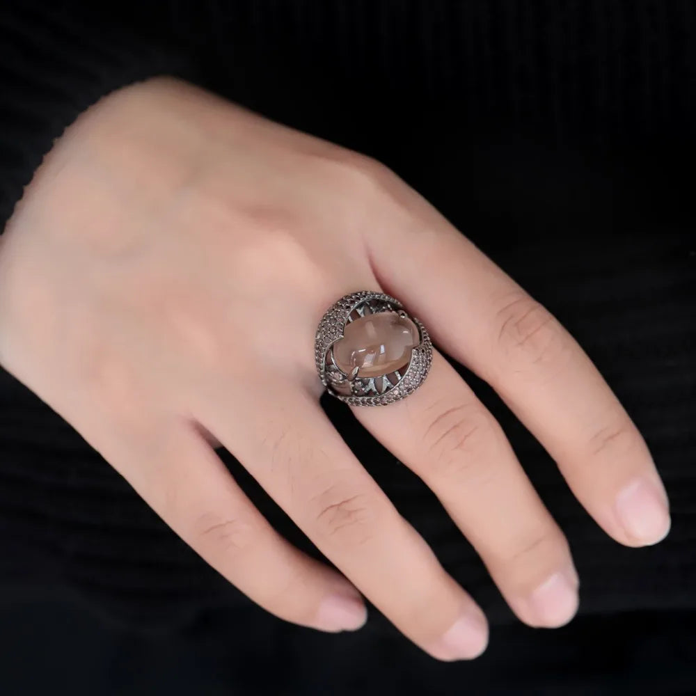 925 Sterling Silver 11x16mm Smoky Quartz Crystal Ring
