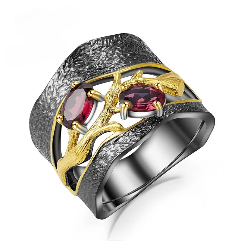 925 Sterling Silver 1.2Ct Rhodolite Garnet Branch Ring, Certified Fine Jewelry, Spiritual Engagement Gift