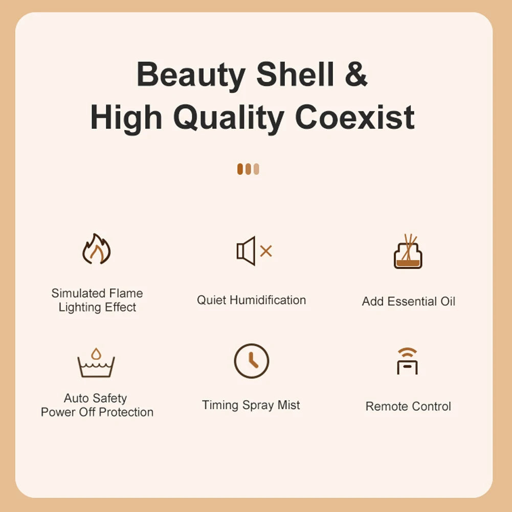 Creative Fireplace Air Humidifier Waterless Auto-Off Aroma Essential Oil Diffuser with Remote & Realistic Fireplace Night Light