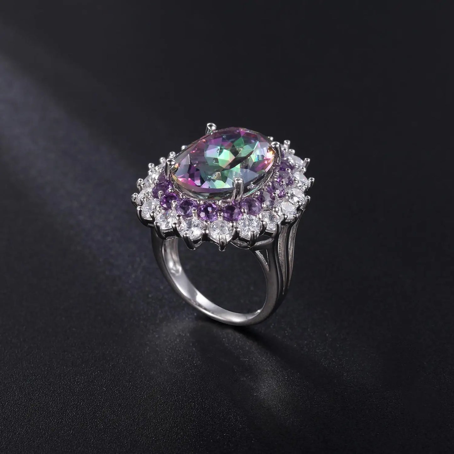 925 Sterling Silver 9.10Ct Mystic Fire Topaz Gemstone Ring