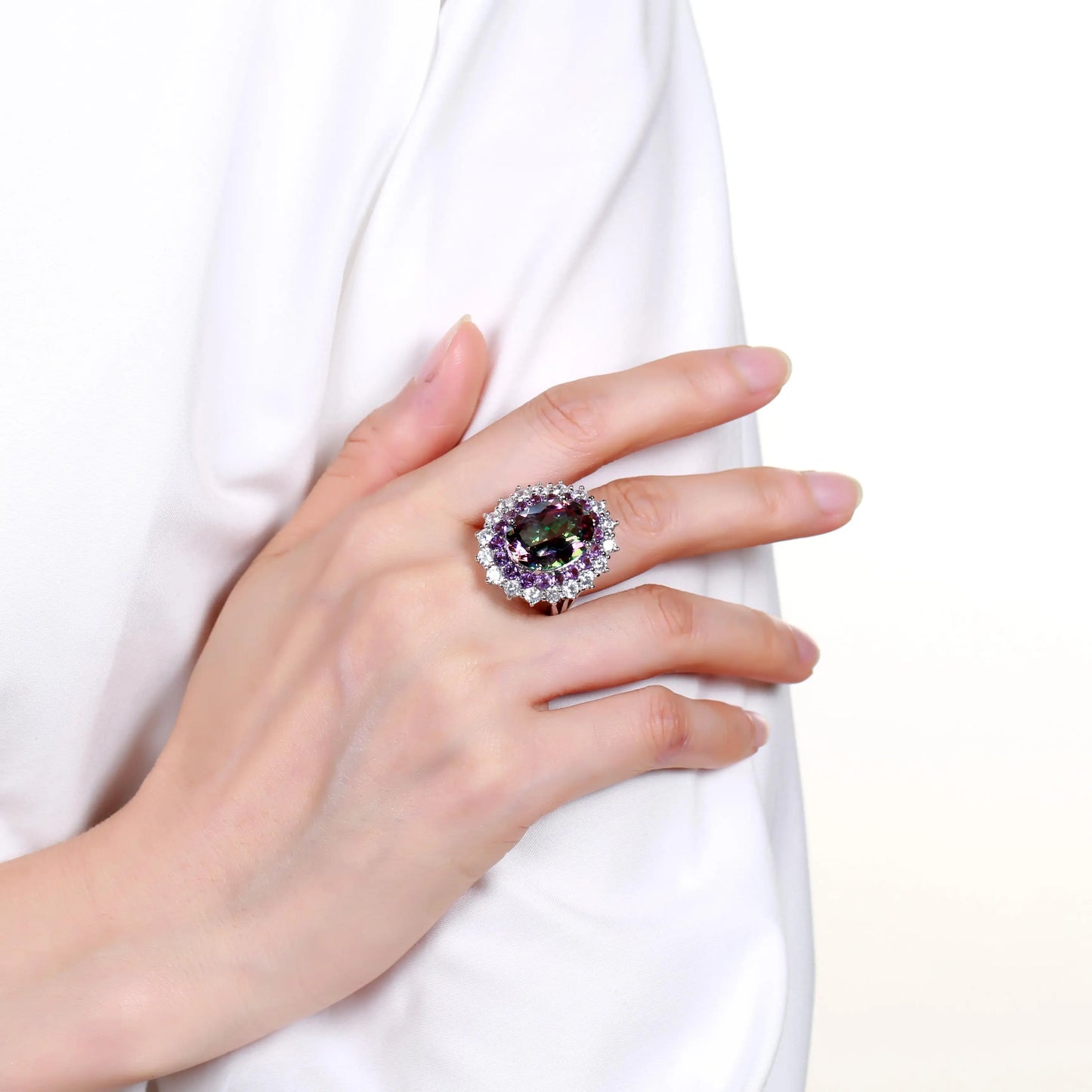925 Sterling Silver 9.10Ct Mystic Fire Topaz Gemstone Ring