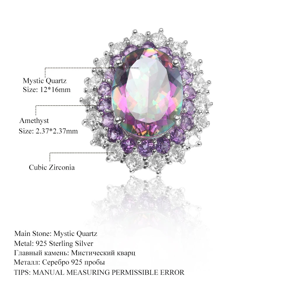 925 Sterling Silver 9.10Ct Mystic Fire Topaz Gemstone Ring