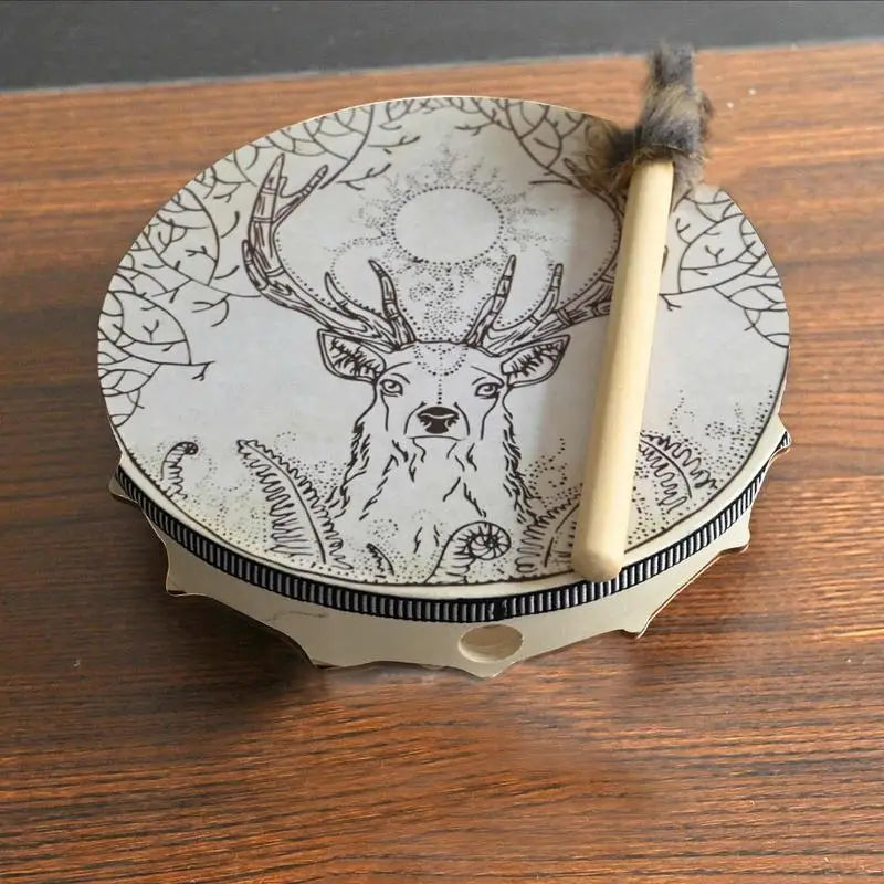 Shamanic Deer Tree-themed Siberian Drum – Handmade Sound Healing Totem