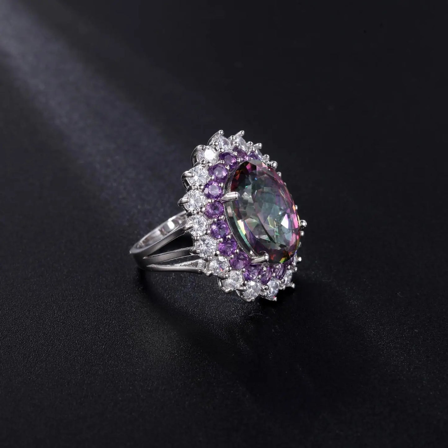 925 Sterling Silver 9.10Ct Mystic Fire Topaz Gemstone Ring