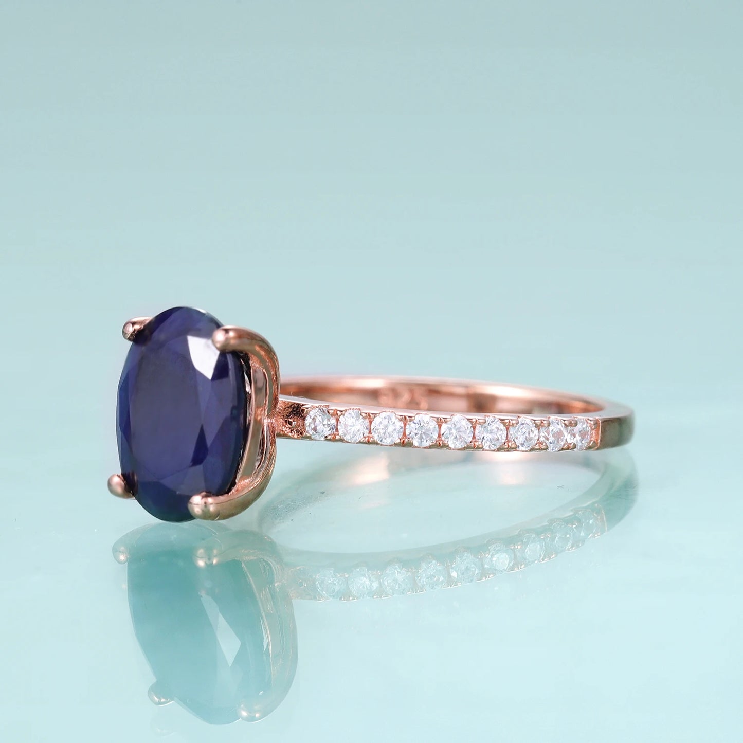 925 Sterling Silver Blue Sapphire Crystal Ring