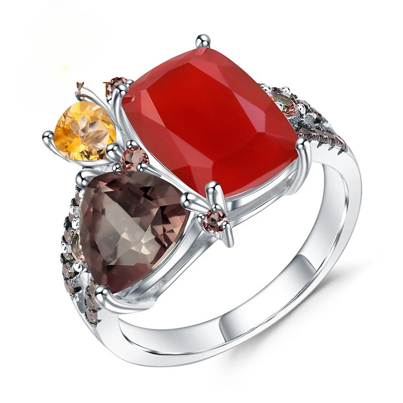 925 Sterling Silver Carnelian Ring, 10x12mm Geometric, Handmade Engagement Gift, Spiritual Modern Jewelry