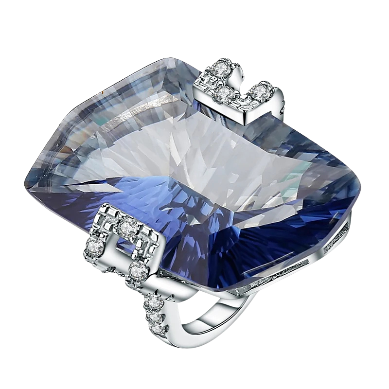 925 Sterling Silver 21.20Ct Blue Mystic Quartz Gemstone Ring
