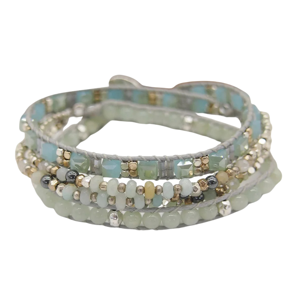 Amazonite Triple Wrap Bracelet – Bohemian Beadwork Unisex Jewelry
