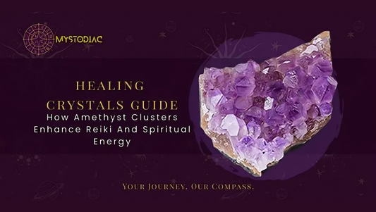 Natural Amethyst crystal cluster with sparkling points, used for spiritual energy healing, meditation, and enhancing intuition during Reiki sessions.