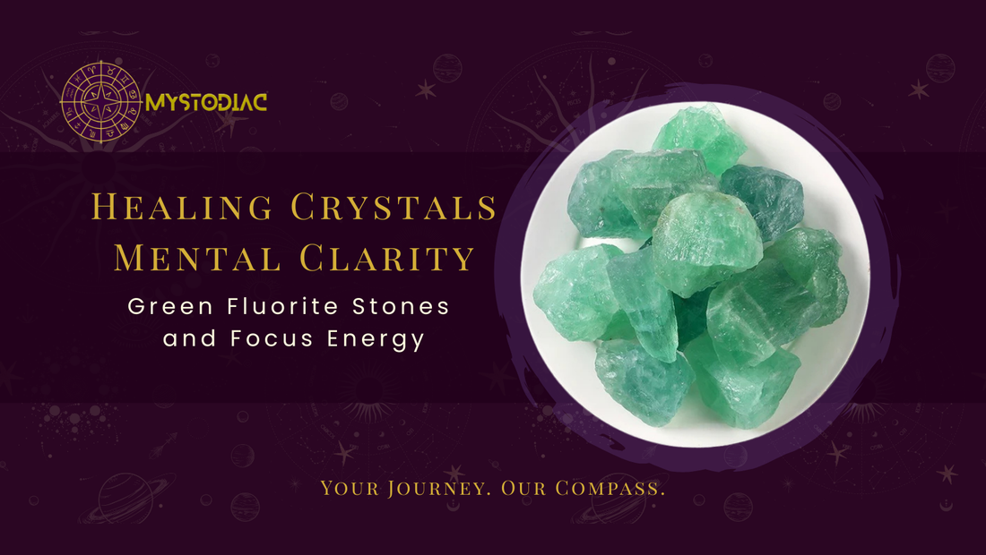 Green fluorite crystals used for mental clarity and focus energy in spiritual and crystal healing practices