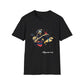 Black unisex cotton t-shirt featuring vibrant Aquarius zodiac graphic: stylized water bearer pouring colorful abstract splashes in red, blue, yellow, and teal with dynamic paint effects. White cursive "Aquarius" text below. Astrology horoscope motivational crewneck tee.