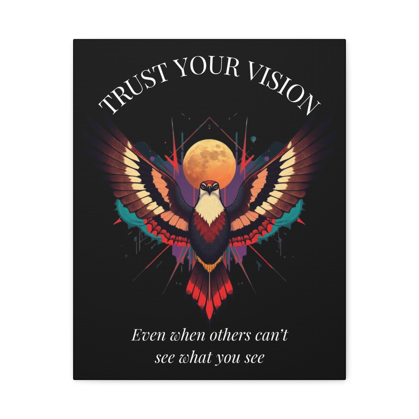 Trust Your Vision Canvas Wall Art — Inspirational Hawk with Moon Quote
