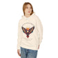 Young woman modeling cream hoodie with colorful abstract eagle/phoenix graphic, "TRUST YOUR VISION" arched above, and inspirational quote "Even when others can't see what you see" below, relaxed side profile pose