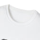 Close-up of white unisex cotton crewneck t-shirt collar: soft ribbed neckline, clean stitching, comfortable fit. Premium durable crew neck construction detail.