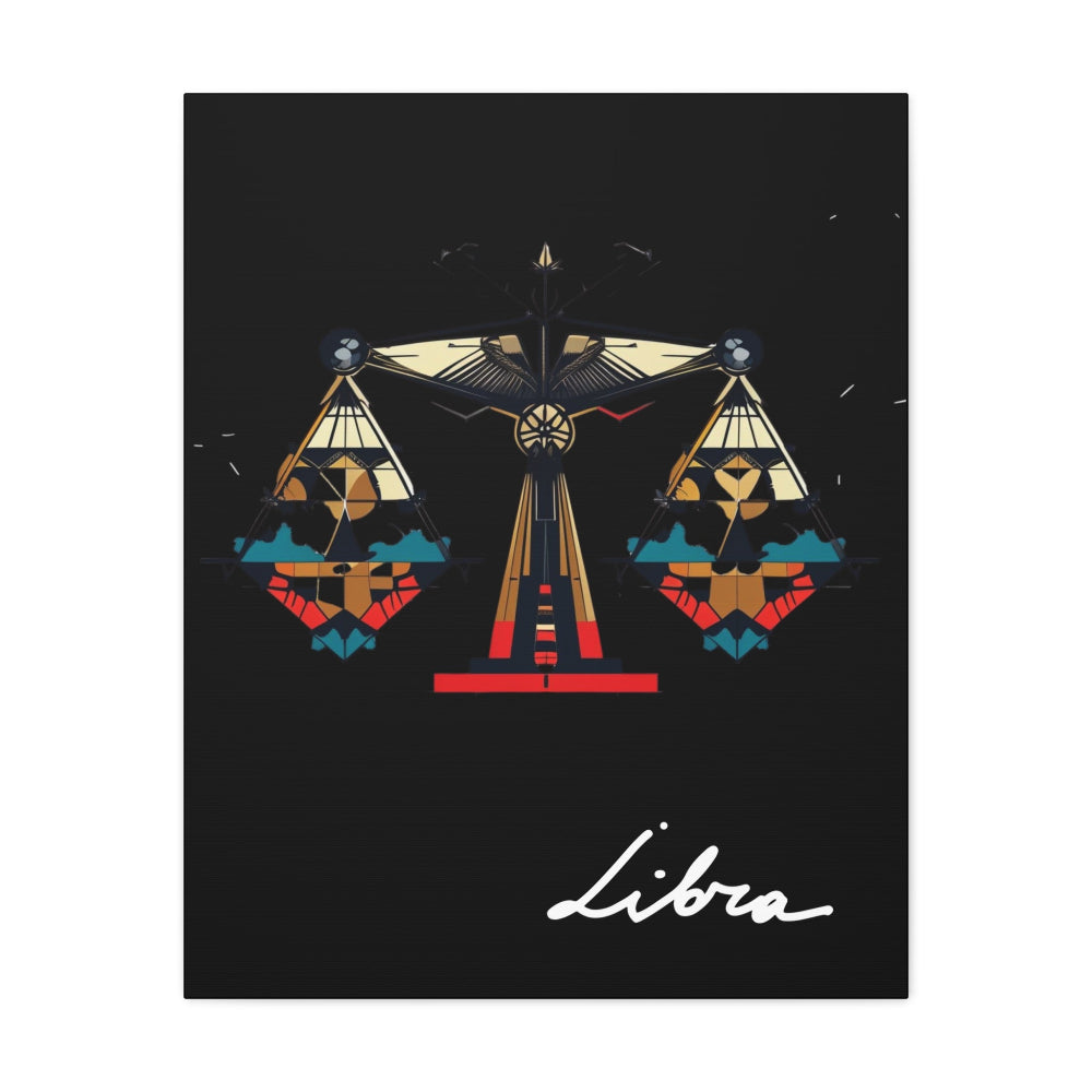 Colorful Libra zodiac sign design on a black background with 'Libra' text.