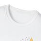 Close-up of white unisex cotton crewneck t-shirt collar: soft ribbed neckline, clean stitching, comfortable fit. Premium durable crew neck construction detail.