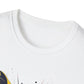 Close-up of white unisex cotton crewneck t-shirt collar: soft ribbed neckline, clean stitching, comfortable fit. Premium durable crew neck construction detail.
