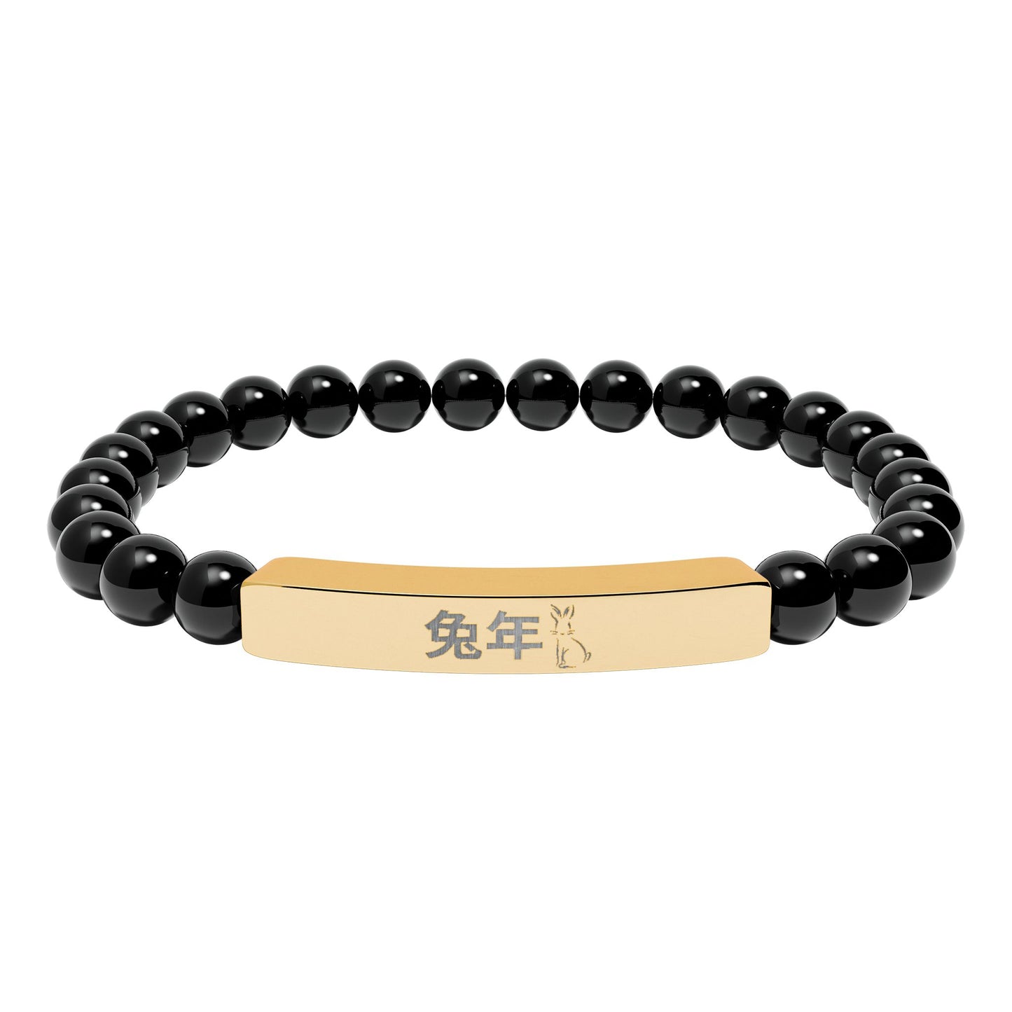 Year of the Rabbit Chinese Zodiac Bracelet Gold Bar Natural Stone Stretch Jewelry