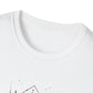 Close-up of white unisex cotton crewneck t-shirt collar: soft ribbed neckline, clean stitching, comfortable fit. Premium durable crew neck construction detail.