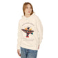 Women's cream-colored "Move With Grace" hummingbird graphic hoodie. Features a vibrant nature-inspired illustration and inspirational quote in black text.