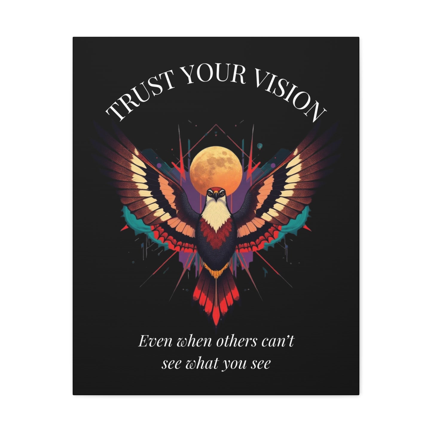 Trust Your Vision Canvas Wall Art — Inspirational Hawk with Moon Quote