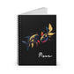 Notebook with a colorful abstract pair of mirrored fish swimming, detailed scales, flowing fins, and paint splatters on a black background, featuring the word "Pisces" in elegant white cursive.