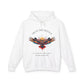 White hoodie with colorful owl graphic, "TRUST THE SILENCE" text and quote "Even when the world is quiet, wisdom speaks softly"