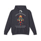 Dark gray hoodie with vibrant multicolored bear head graphic, roaring expression, fur in blue orange teal splashes, full moon above, "GROUNDED POWER" arched text, motivational quote "Even when life is overwhelming, your roots keep you steady" below