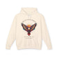 Cream hoodie featuring colorful abstract eagle/phoenix graphic with moon background, "TRUST YOUR VISION" arched above, and inspirational quote "Even when others can't see what you see" below