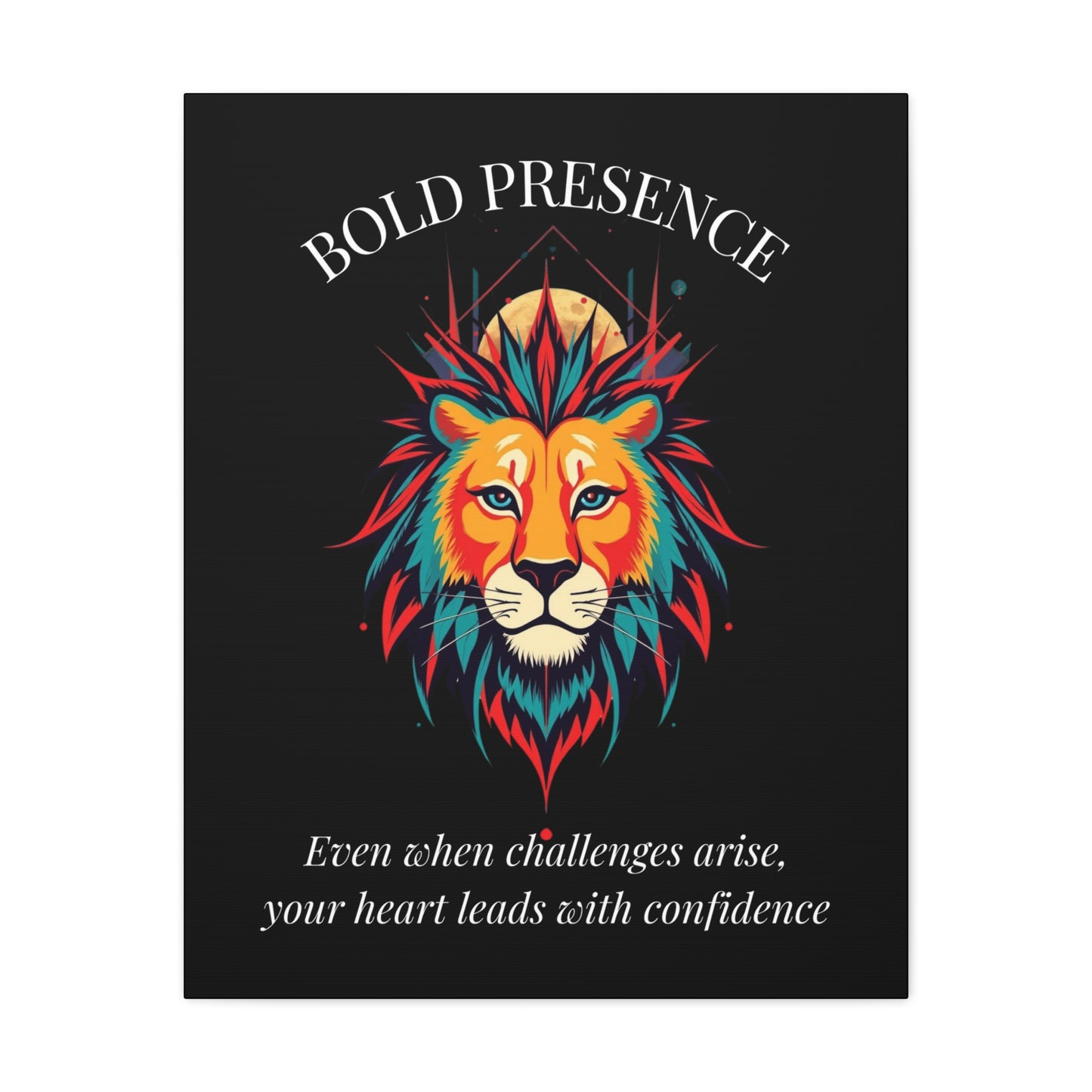 Bold Presence Canvas Wall Art — Inspirational Lion with Moon Quote
