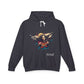 Black hoodie with a graphic design of a woman and the word 'Feral' on a white background