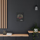 Libra zodiac canvas wall art featuring artistic balance scales illustration on black background, displayed in modern interior above wooden console with plant
