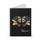 Notebook with a colorful abstract Gemini twin faces design, flowing hair, cosmic accents, and paint splatters on a black background, featuring the word "Gemini" in elegant white cursive.