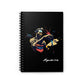 Black spiral-bound notebook with a colorful design of a person and 'Aquarius' text 