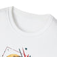 Close-up of white unisex cotton crewneck t-shirt collar: soft ribbed neckline, clean stitching, comfortable fit. Premium durable crew neck construction detail.