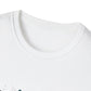 Close-up of white unisex cotton crewneck t-shirt collar: soft ribbed neckline, clean stitching, comfortable fit. Premium durable crew neck construction detail.
