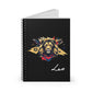 Notebook with a colorful abstract lion head portrait, intense expression, flowing mane, and paint splatters on a black background, featuring the word "Leo" in elegant white cursive.
