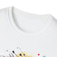 Close-up of white unisex cotton crewneck t-shirt collar: soft ribbed neckline, clean stitching, comfortable fit. Premium durable crew neck construction detail.