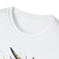 Close-up of white unisex cotton crewneck t-shirt collar: soft ribbed neckline, clean stitching, comfortable fit. Premium durable crew neck construction detail.