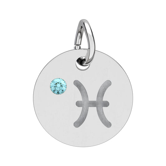 Pisces Aquamarine Birthstone Zodiac Charm Necklace Pendant Astrology Jewelry